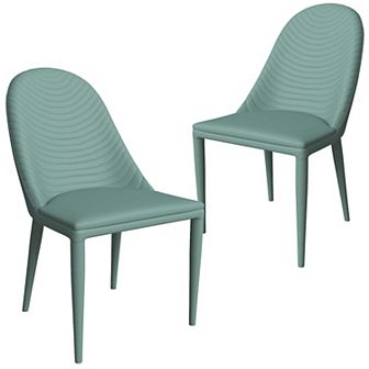 LeisureMod Dining Chair in Leather with Metal Legs Set of 2 Seville Series