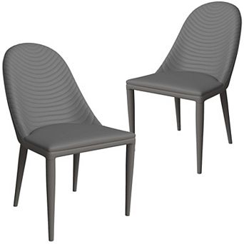 LeisureMod Dining Chair in Leather with Metal Legs Set of 2 Seville Series