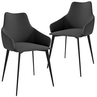Upholstered Dining Chair in Leather with Iron Legs Sonnet Series in Cream/Green