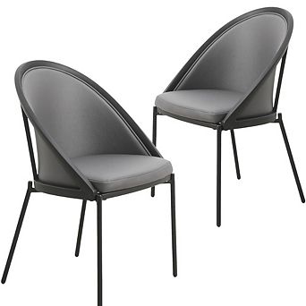 Urbane Dining Chair in Vinyl Fabric with Curved Back and Stainless Steel Legs Set of 2