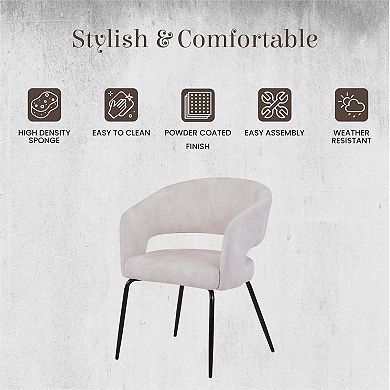 Dining Chair in Leather Velvet with Open Curved Backrest in Iron Set of 2