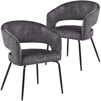 Dining Chair in Leather Velvet with Open Curved Backrest in Iron Set of 2
