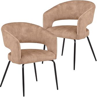 Dining Chair in Leather Velvet with Open Curved Backrest in Iron Set of 2