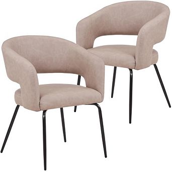 Dining Chair in Leather Velvet with Open Curved Backrest in Iron Set of 2