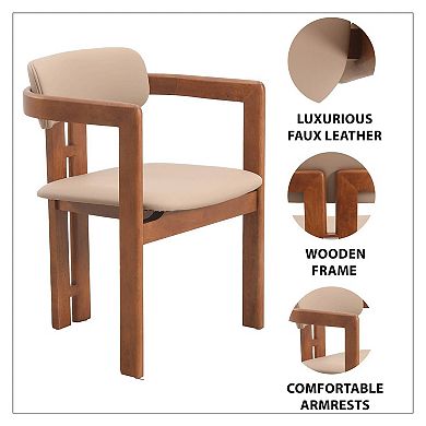 Velo Upholstered Leather Dining Chair with Open Back and Wood Legs Set of 2