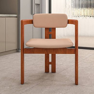 Velo Upholstered Leather Dining Chair with Open Back and Wood Legs Set of 2