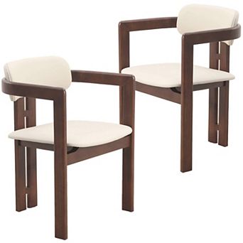 Velo Upholstered Leather Dining Chair with Open Back and Wood Legs Set of 2