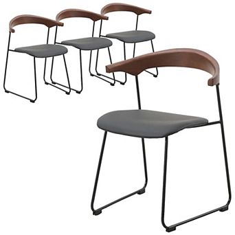 Upholstered Dining Chair in Leather with Iron Legs Set of 4 Lyra Collection