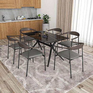 LeisureMod Leather Dining Chair with Stainless Steel Frame Set of 2 Kora Series