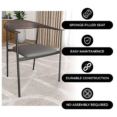 LeisureMod Leather Dining Chair with Stainless Steel Frame Set of 2 Kora Series