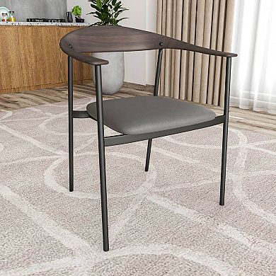 LeisureMod Leather Dining Chair with Stainless Steel Frame Set of 2 Kora Series