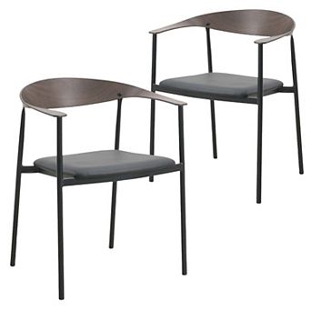 LeisureMod Leather Dining Chair with Stainless Steel Frame Set of 2 Kora Series