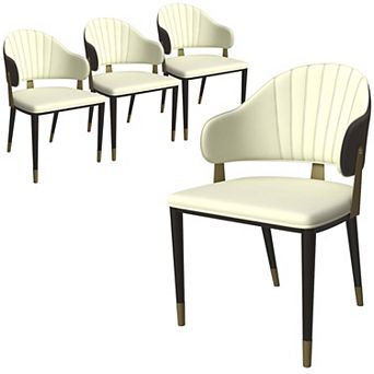 LeisureMod Upholstered Leather Dining Chair with Metal Legs and Curved Back, Set of 4