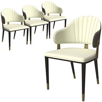 LeisureMod Upholstered Leather Dining Chair with Metal Legs and Curved Back, Set of 4