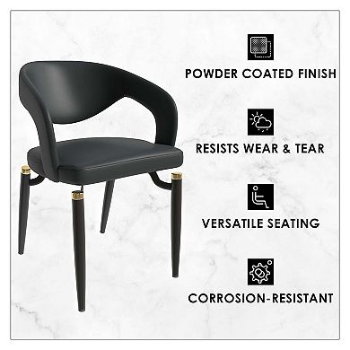 Leather Dining Chair Open-Back Design Side Chair with Black Iron Legs Set of 2