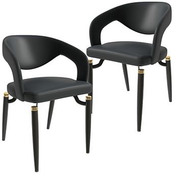 Leather Dining Chair Open-Back Design Side Chair with Black Iron Legs Set of 2
