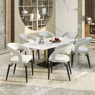 Leather Dining Chair Open-Back Design Side Chair with Black Iron Legs Set of 4