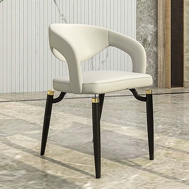 Leather Dining Chair Open-Back Design Side Chair with Black Iron Legs Set of 4