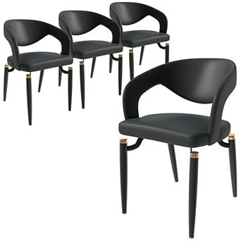 Leather Dining Chair Open-Back Design Side Chair with Black Iron Legs Set of 4