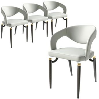 Leather Dining Chair Open-Back Design Side Chair with Black Iron Legs Set of 4
