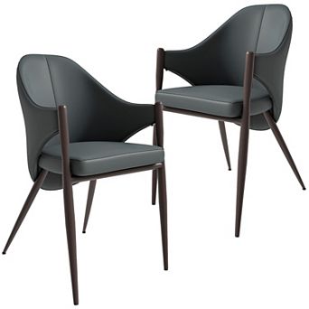 Upholstered Leather Dining Chair with Iron Legs Accent Armchair Set of 2
