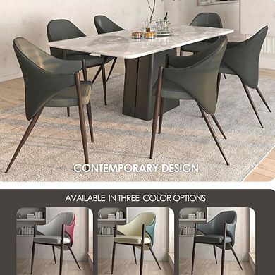 Upholstered Leather Dining Chair with Iron Legs Accent Armchair Set of 4