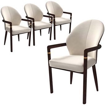 Dining Chair Leather/Velvet Armchair in Rubberwood with Gold Accents Set of 4
