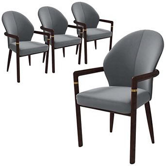 Dining Chair Leather/Velvet Armchair in Rubberwood with Gold Accents Set of 4