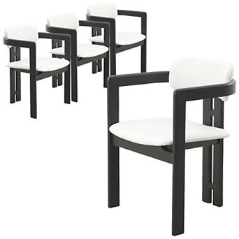Upholstered Dining Chair in Leather with Open Back and Wood Legs Set of 4 Velo