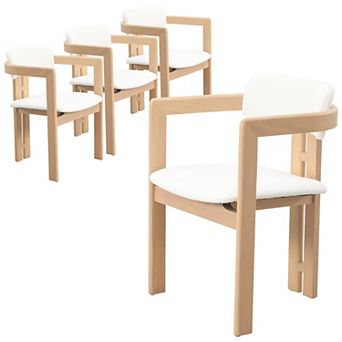 Upholstered Dining Chair in Leather with Open Back and Wood Legs Set of 4 Velo