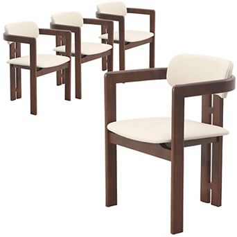Upholstered Dining Chair in Leather with Open Back and Wood Legs Set of 4 Velo