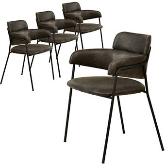 LeisureMod Axis Upholstered Dining Chair with Black Stainless Steel Legs, Set of 4