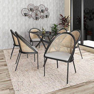 Dining Chair with Vinyl Fabric Seat and Wicker Backrest Urbane Series Set of 4