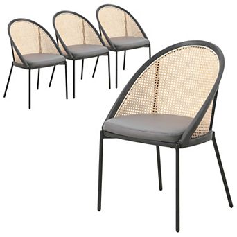 Dining Chair with Vinyl Fabric Seat and Wicker Backrest Urbane Series Set of 4