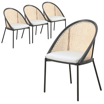 Dining Chair with Vinyl Fabric Seat and Wicker Backrest Urbane Series Set of 4