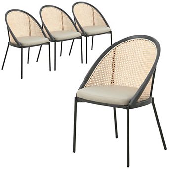 Dining Chair with Vinyl Fabric Seat and Wicker Backrest Urbane Series Set of 4