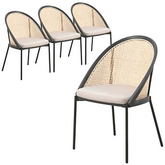 Dining Chair with Vinyl Fabric Seat and Wicker Backrest Urbane Series Set of 4