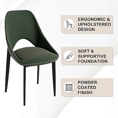 LeisureMod Amalfi Dining Chair with Curved Back and Black Iron Legs, Set of 4