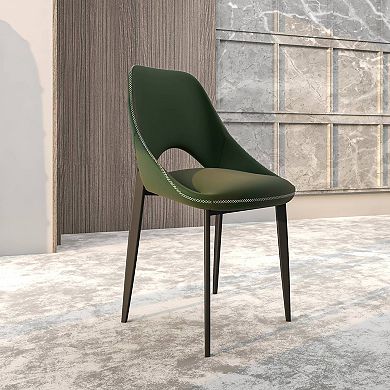 LeisureMod Amalfi Dining Chair with Curved Back and Black Iron Legs, Set of 4