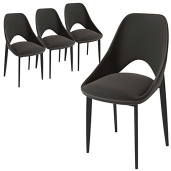 LeisureMod Amalfi Dining Chair with Curved Back and Black Iron Legs, Set of 4