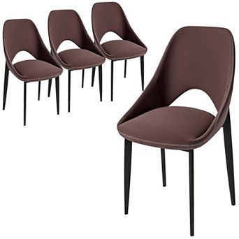 LeisureMod Amalfi Dining Chair with Curved Back and Black Iron Legs, Set of 4