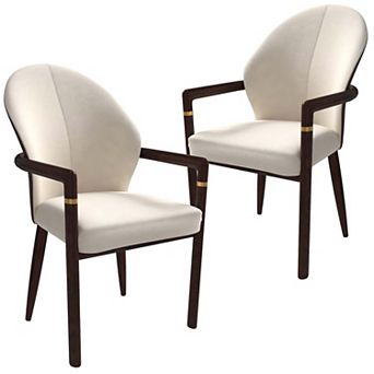 Dining Chair Leather/Velvet Armchair in Rubberwood with Gold Accents Set of 2