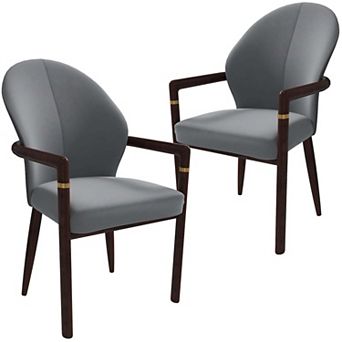 Dining Chair Leather/Velvet Armchair in Rubberwood with Gold Accents Set of 2