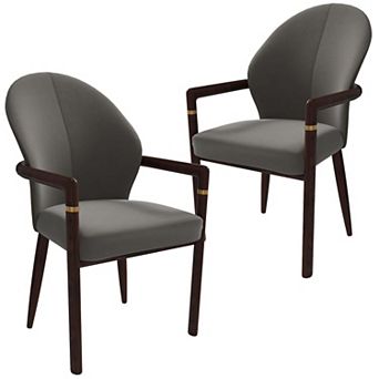 Dining Chair Leather/Velvet Armchair in Rubberwood with Gold Accents Set of 2