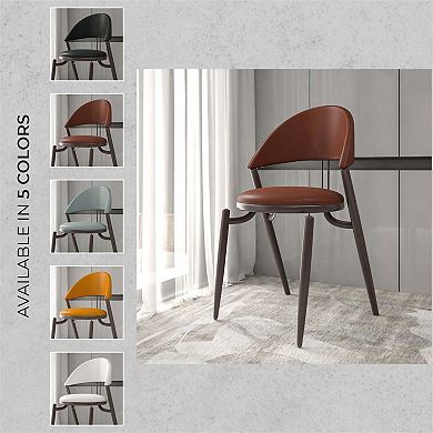 Venice Dining Chair Upholstered Leather in Iron Base and Open Back Set of 2