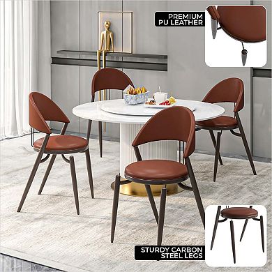 Venice Dining Chair Upholstered Leather in Iron Base and Open Back Set of 2
