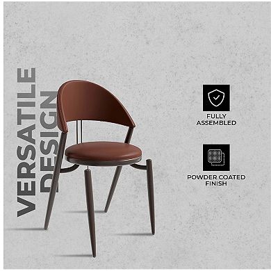 Venice Dining Chair Upholstered Leather in Iron Base and Open Back Set of 2