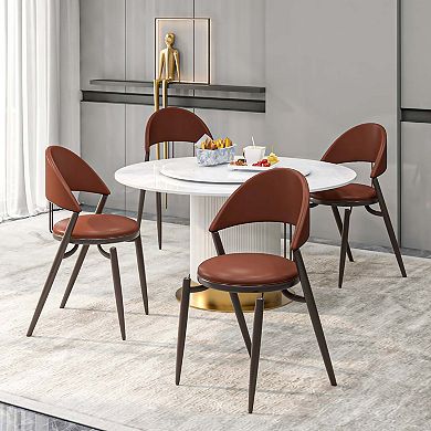 Venice Dining Chair Upholstered Leather in Iron Base and Open Back Set of 2