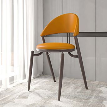 Venice Dining Chair Upholstered Leather in Iron Base and Open Back Set of 2