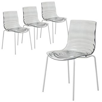 Ergonomic Dining Chair Ripple Design in White Base Seat Set of 4